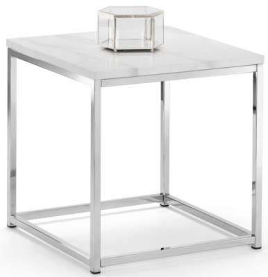 Scala White Marble and Chrome Square Lamp Table