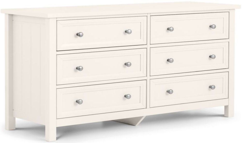 Maine White Lacquered Pine Wide 6 Drawer Chest - CFS UK