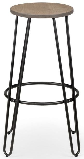 2 x Dalston Elm Wood Industrial Round Barstool
