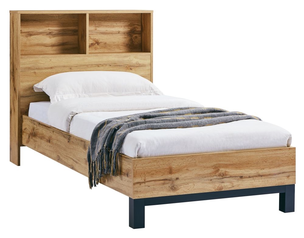 Bali Oak Bed with Bookcase - Sizes Available
