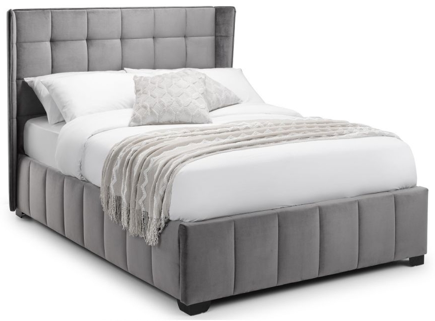 Gatsby Light Grey Velvet Fabric Bed - Comes in Double and King Size Options