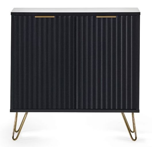 Murano Ribbed Black 80cm Compact 2 Door Sideboard