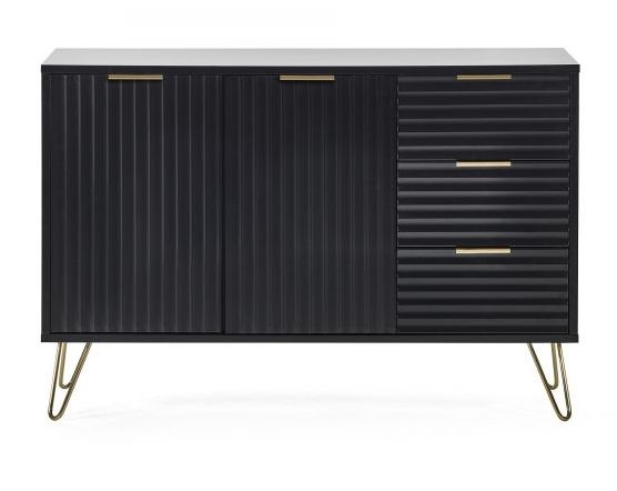 Murano Ribbed Black Small 2 Door Sideboard