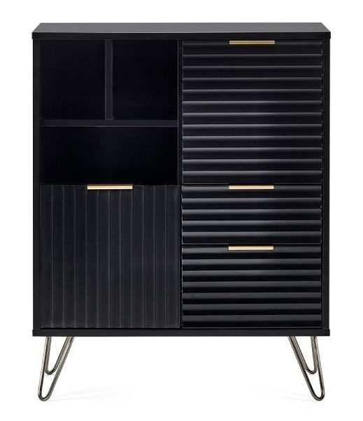 Murano Ribbed Black 80cm Small 2 Door Sideboard
