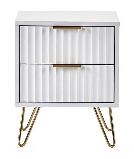Murano Ribbed White 2 Drawer Bedside Cabinet