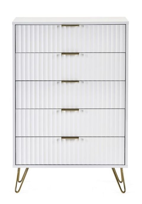 Murano Ribbed White 5 Drawer Midi Chest