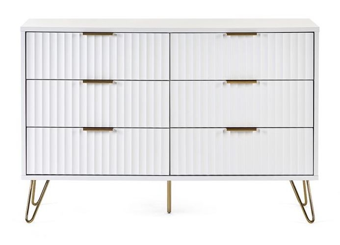 Murano Ribbed White 6 Drawer Wide Chest