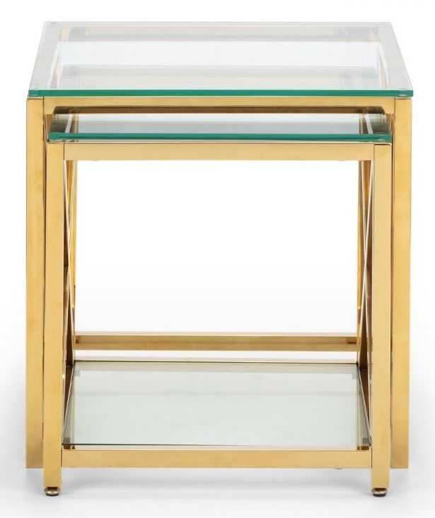 Miami Glass and Gold Nest of 2 Tables