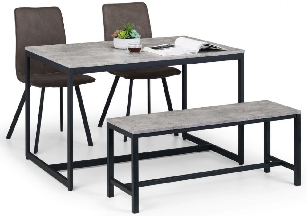 Staten Concrete Effect 4 Seater Dining Set with Monroe 2 Chair with 1 Bench