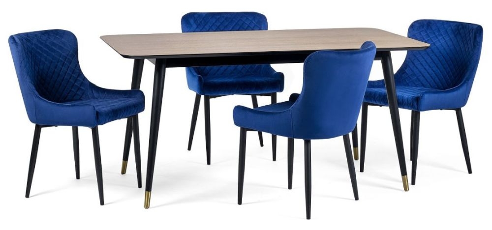 Findlay Walnut 4-6 Seater Dining Set with Luxe Blue Chairs - 4/6 Chairs Option Available