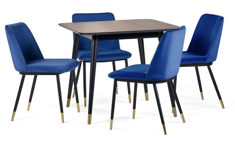 Findlay Walnut 4 Seater Square Dining Set with 4 Delaunay Blue Chairs