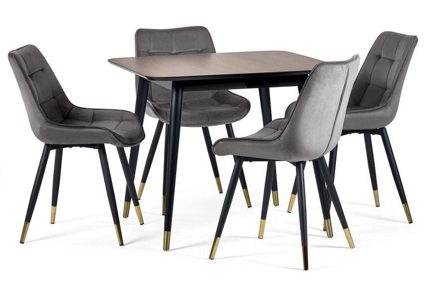 Findlay Walnut 4 Seater Square Dining Set with 4 Hadid Grey Chairs