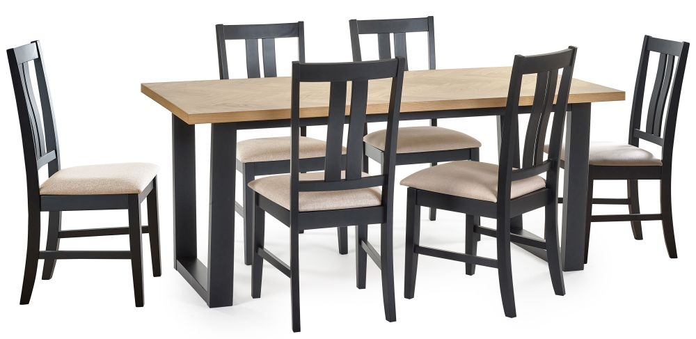 Hilton Black and Oak Herringbone Dining Set with 6 Chairs CFS