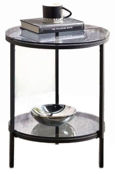 Chicago Smoked Glass Round Lamp Table with Shelf