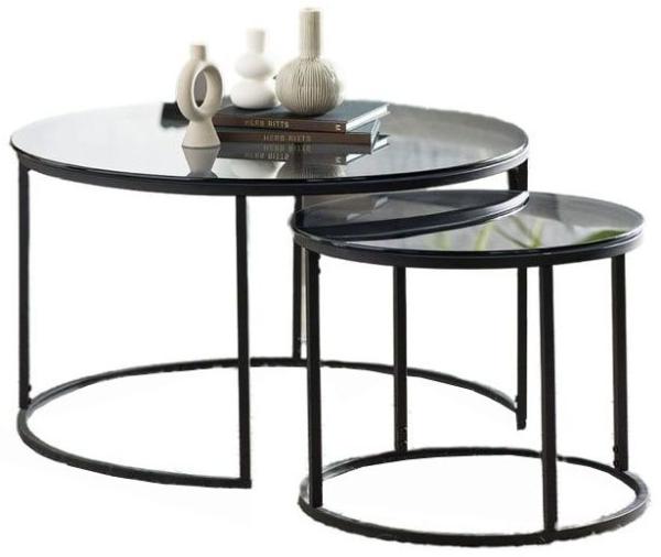 Chicago Smoked Glass Round Nest of Coffee Tables