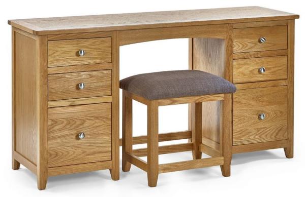 Mallory Oak 6 Drawer Double Dressing Table with Stool
