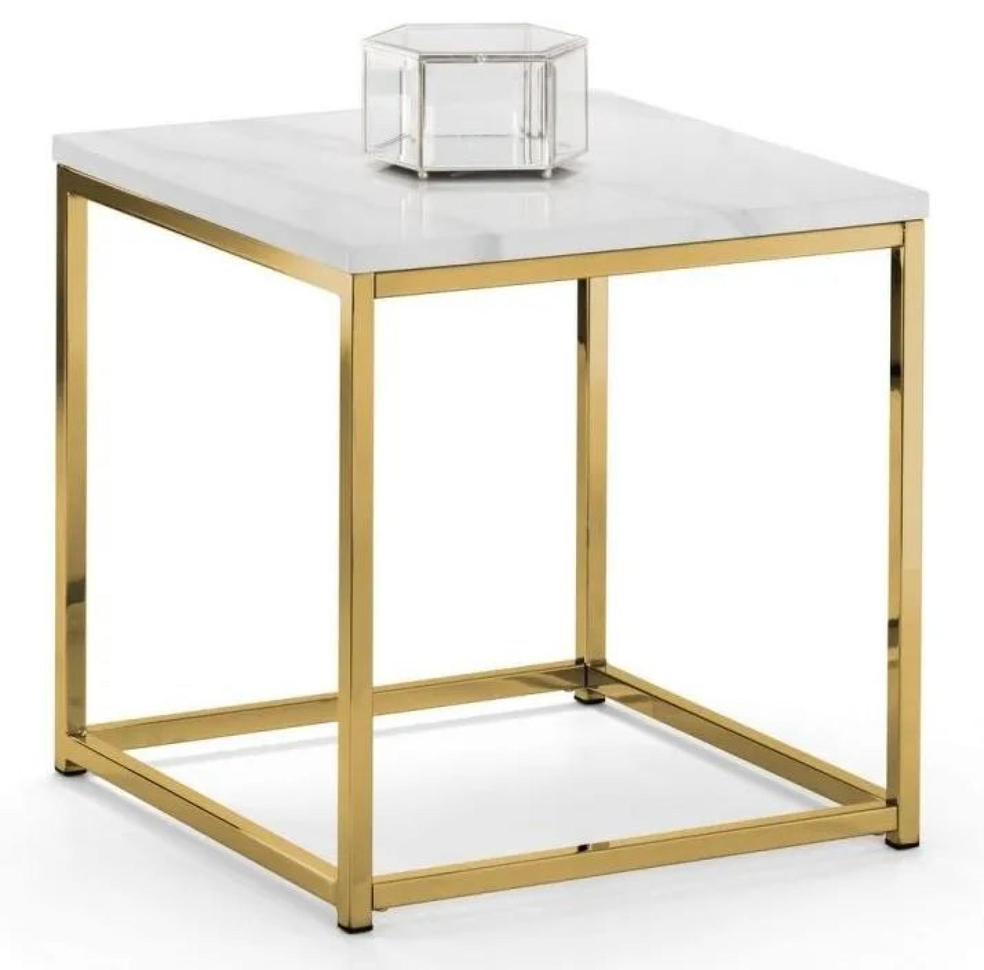 Scala White Marble Effect and Gold Square Lamp Table