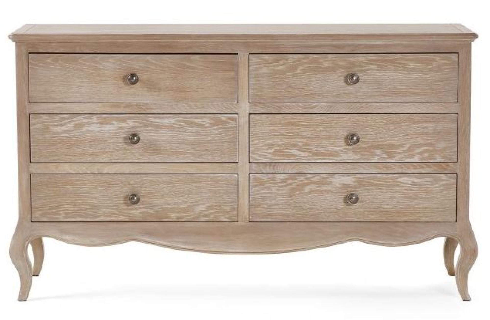 Camille Oak French Style 6 Drawer Wide Chest