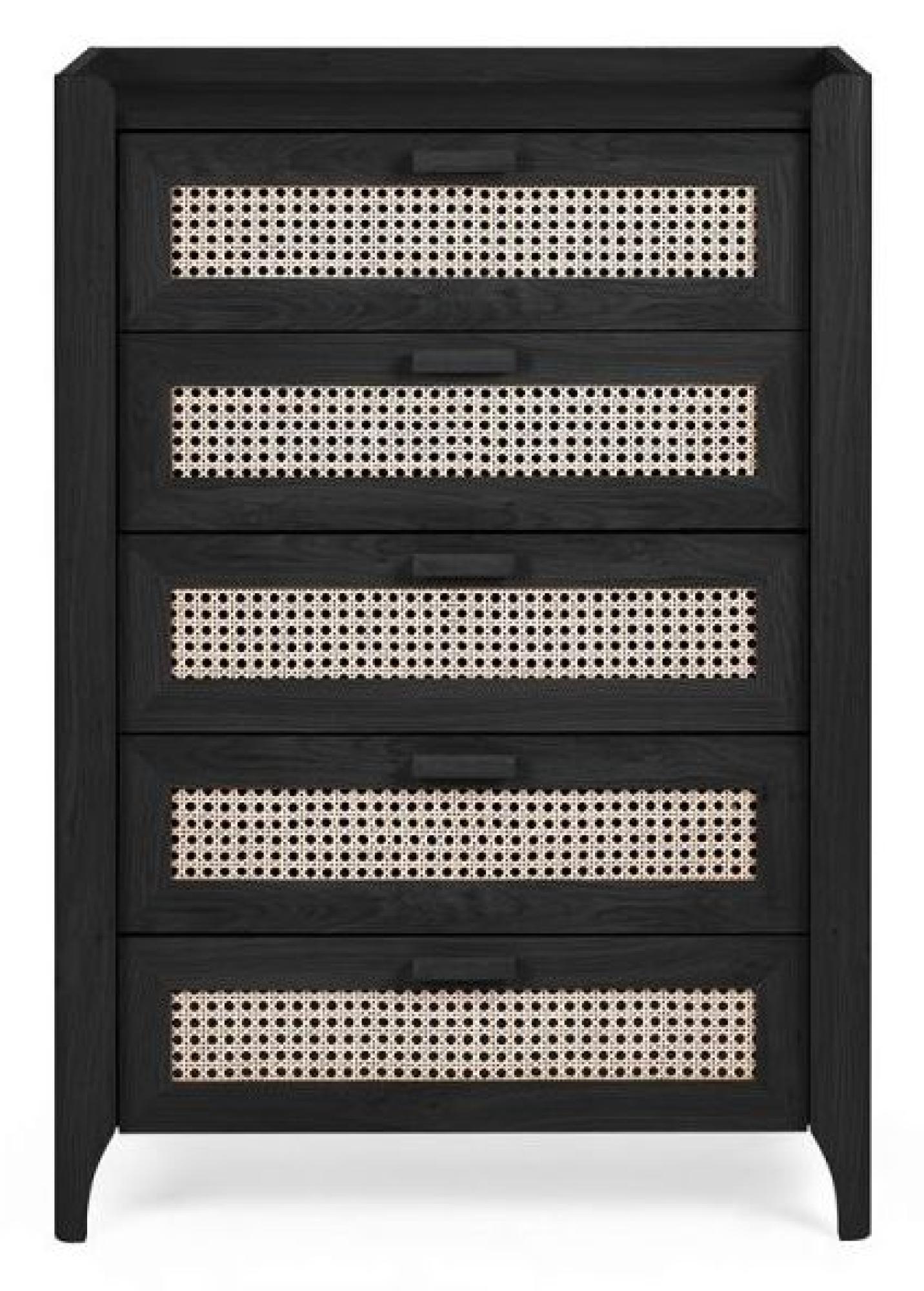 Sydney Black and Faux Rattan 5 Drawer Chest