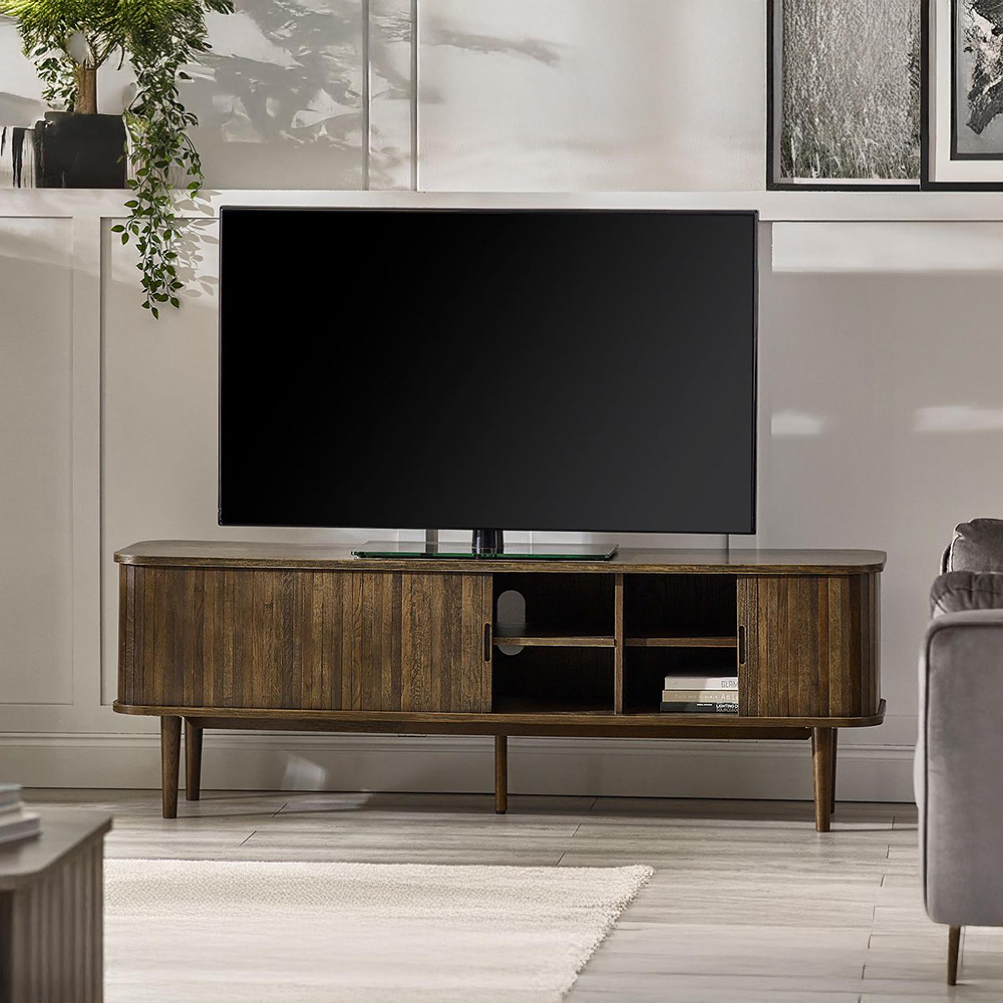 Tambour Dark Oak Ribbed 160cm TV Unit