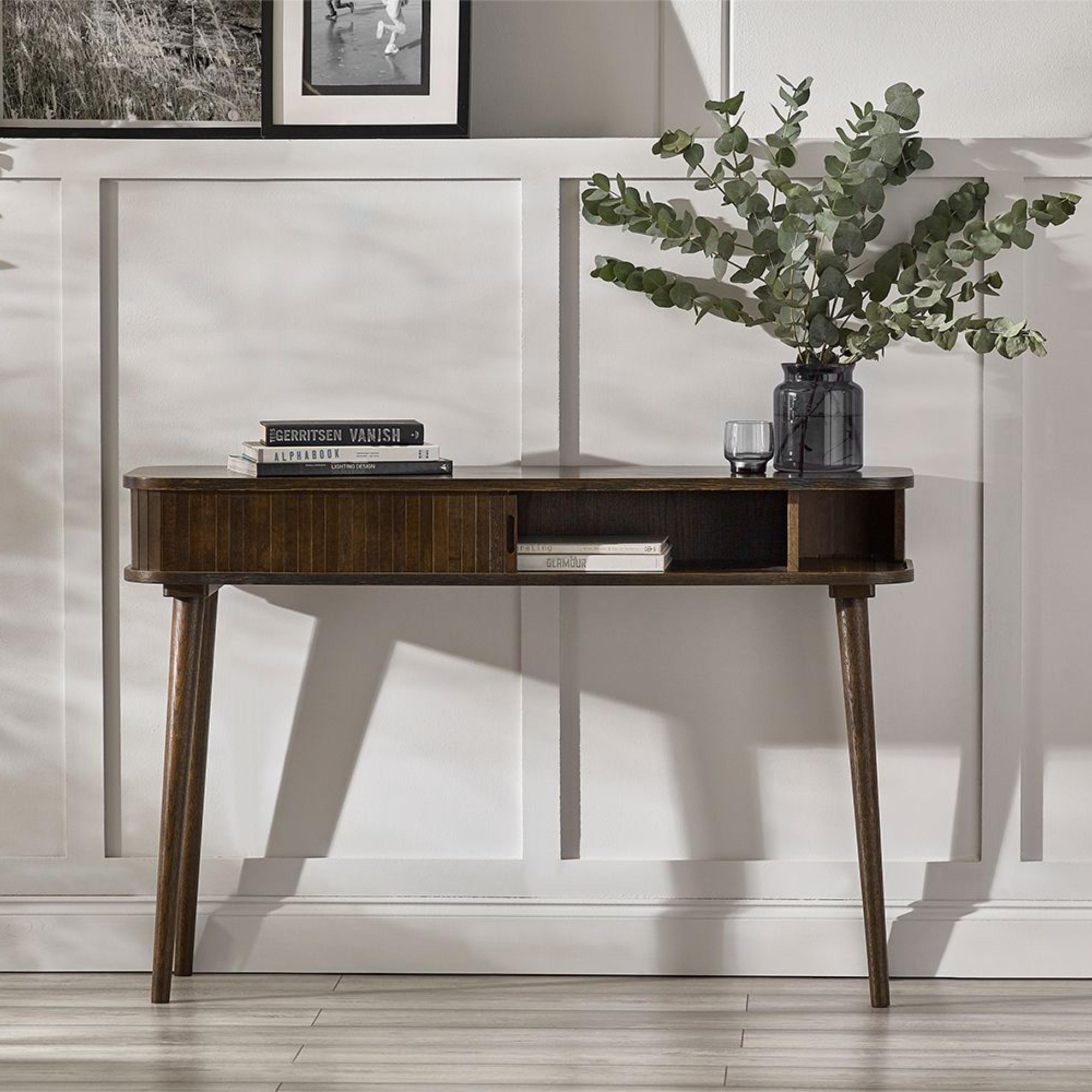 Tambour Dark Oak Ribbed Console Table
