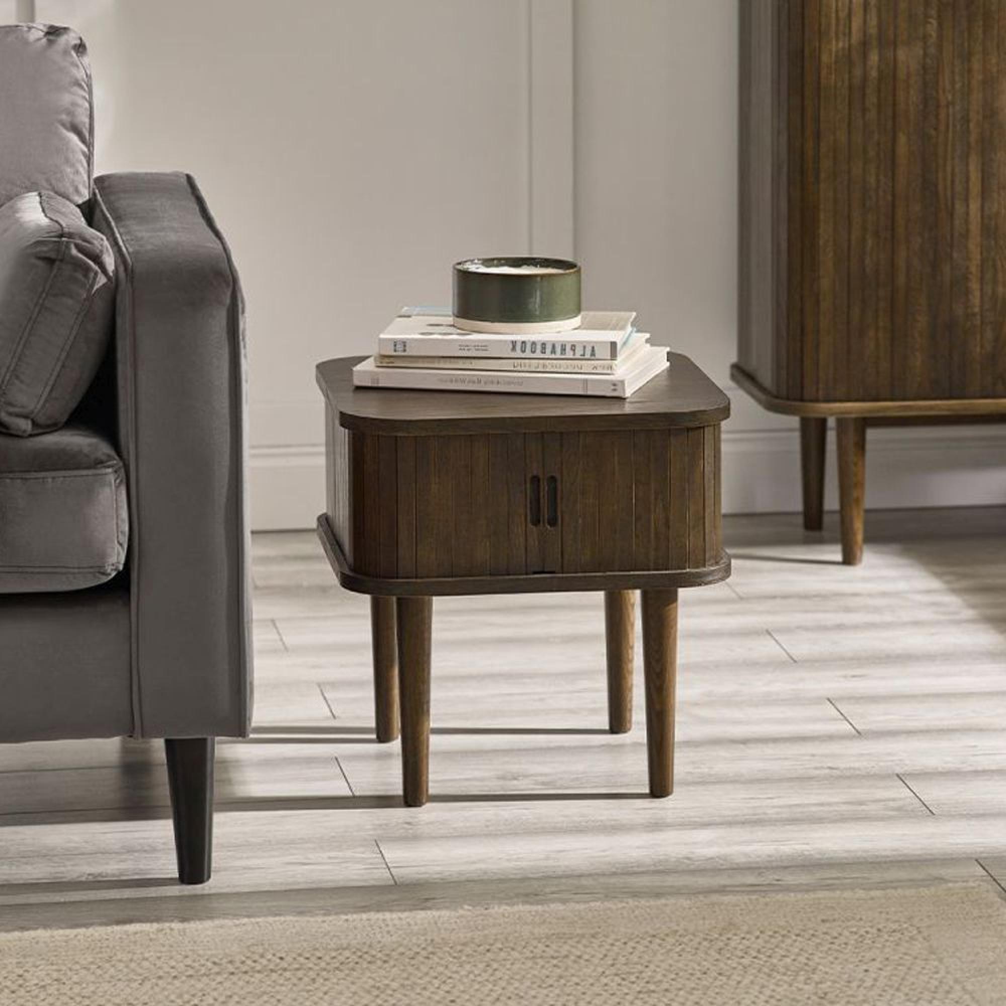 Tambour Dark Oak Ribbed Side Table