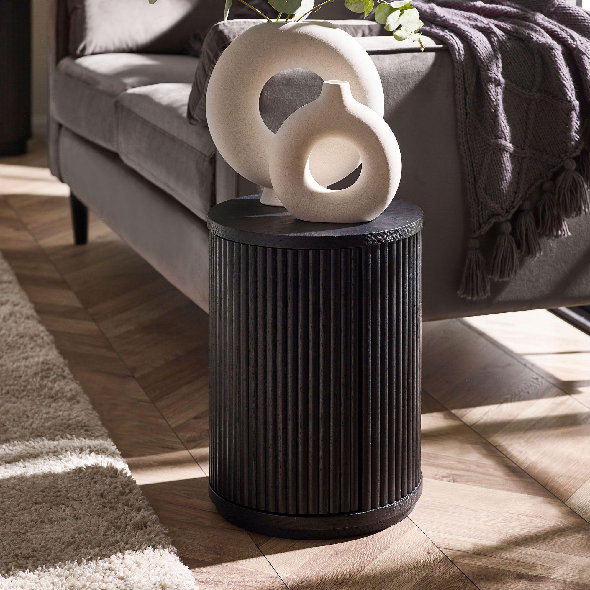 Louis Black 1 Door Round Side Table - Fluted Base