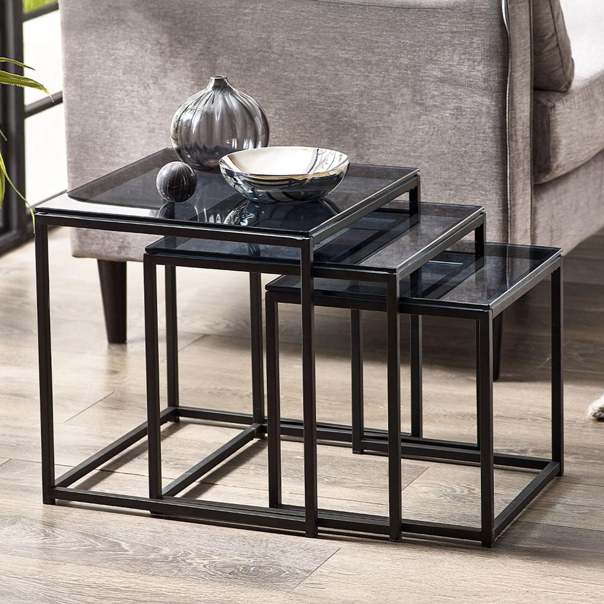 Chicago Smoked Glass Nest of 3 Tables