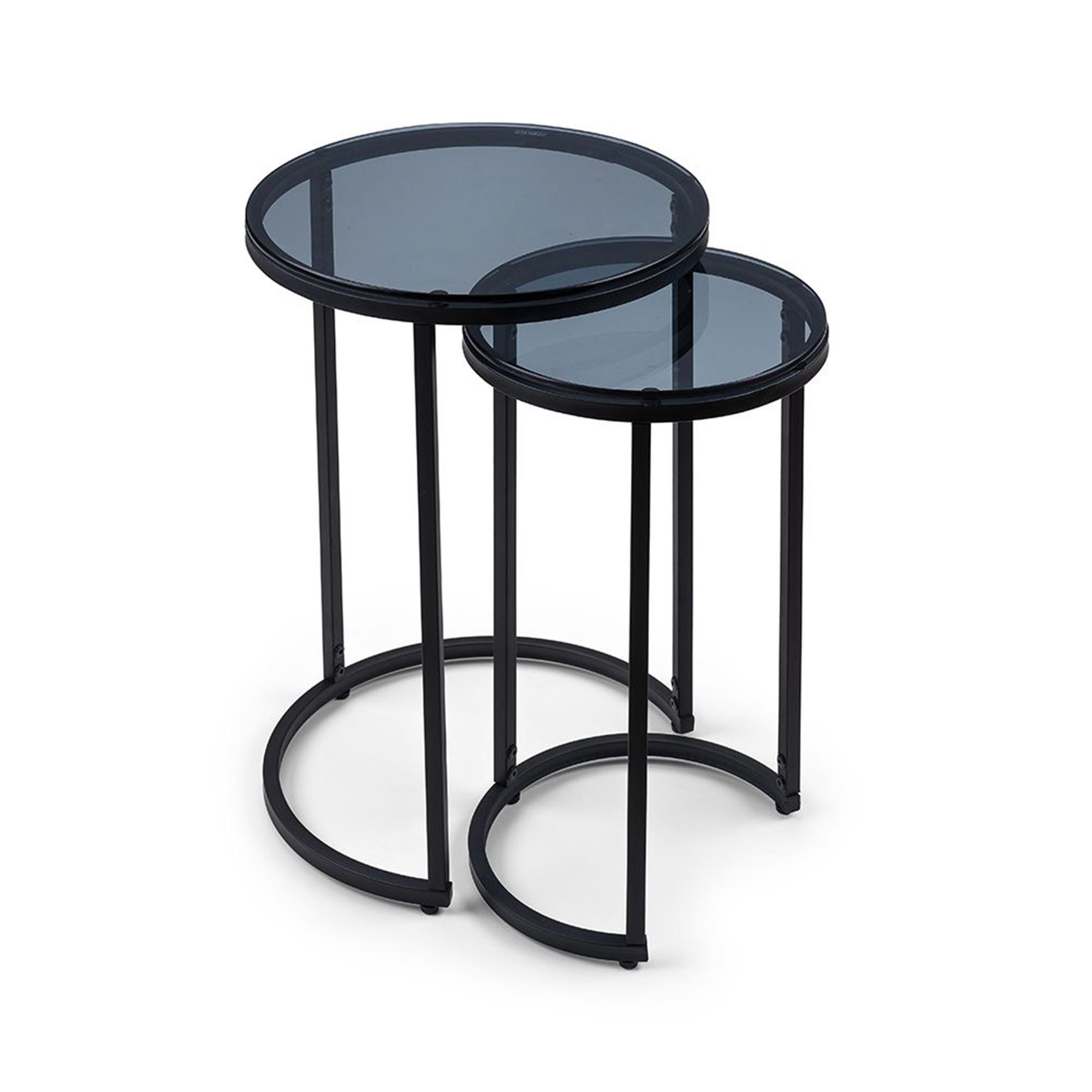Chicago Smoked Glass Round Nest of 2 Tables