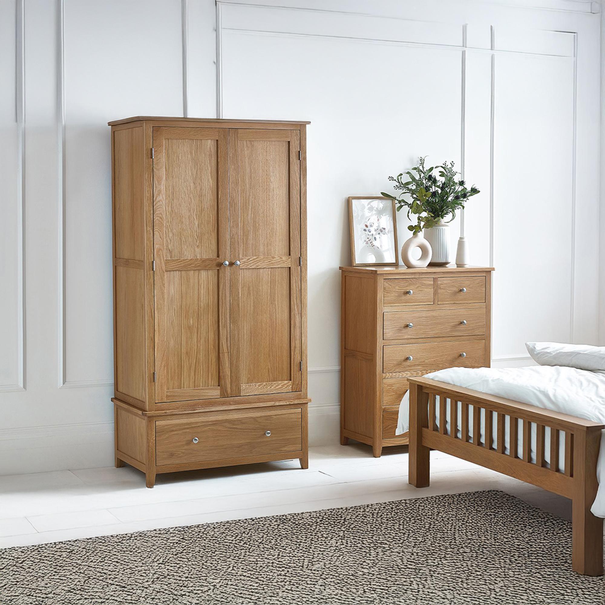 Mallory Oak 2 Door 1 Drawer Combi Double Wardrobe