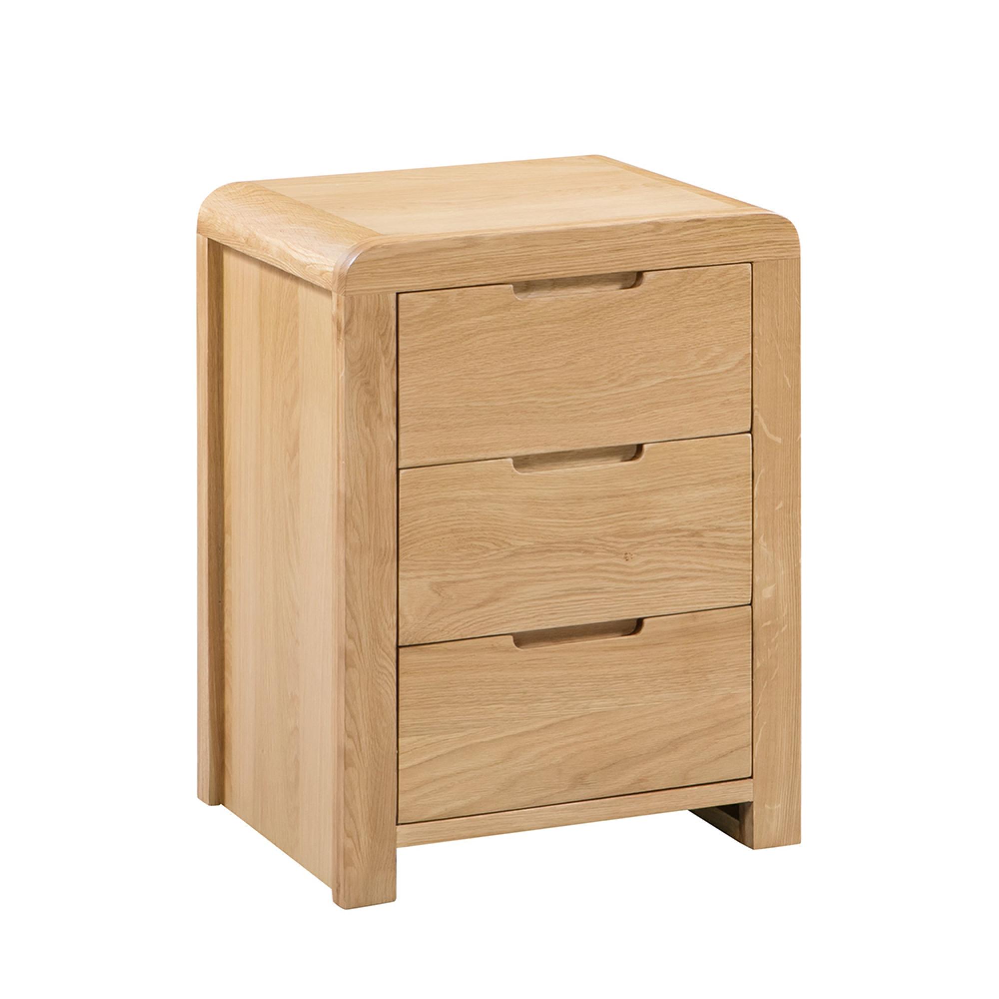 Curve Oak 3 Drawer Bedside Cabinet