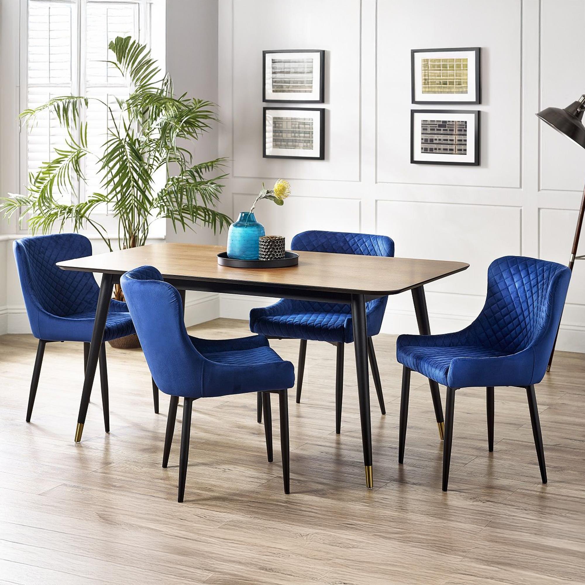 Findlay Walnut 4-6 Seater Dining Set with Luxe Blue Chairs - 4/6 Chairs Option Available