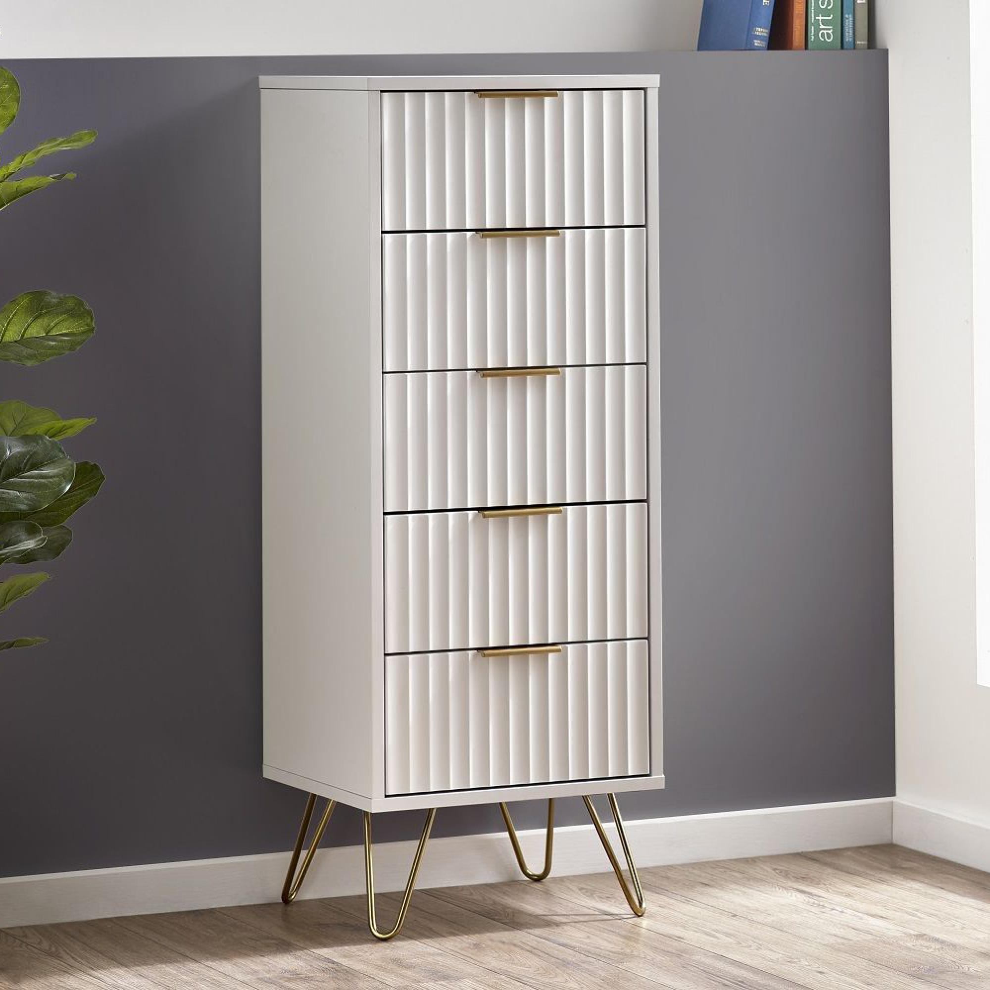 Murano Ribbed White 5 Drawer Narrow Chest