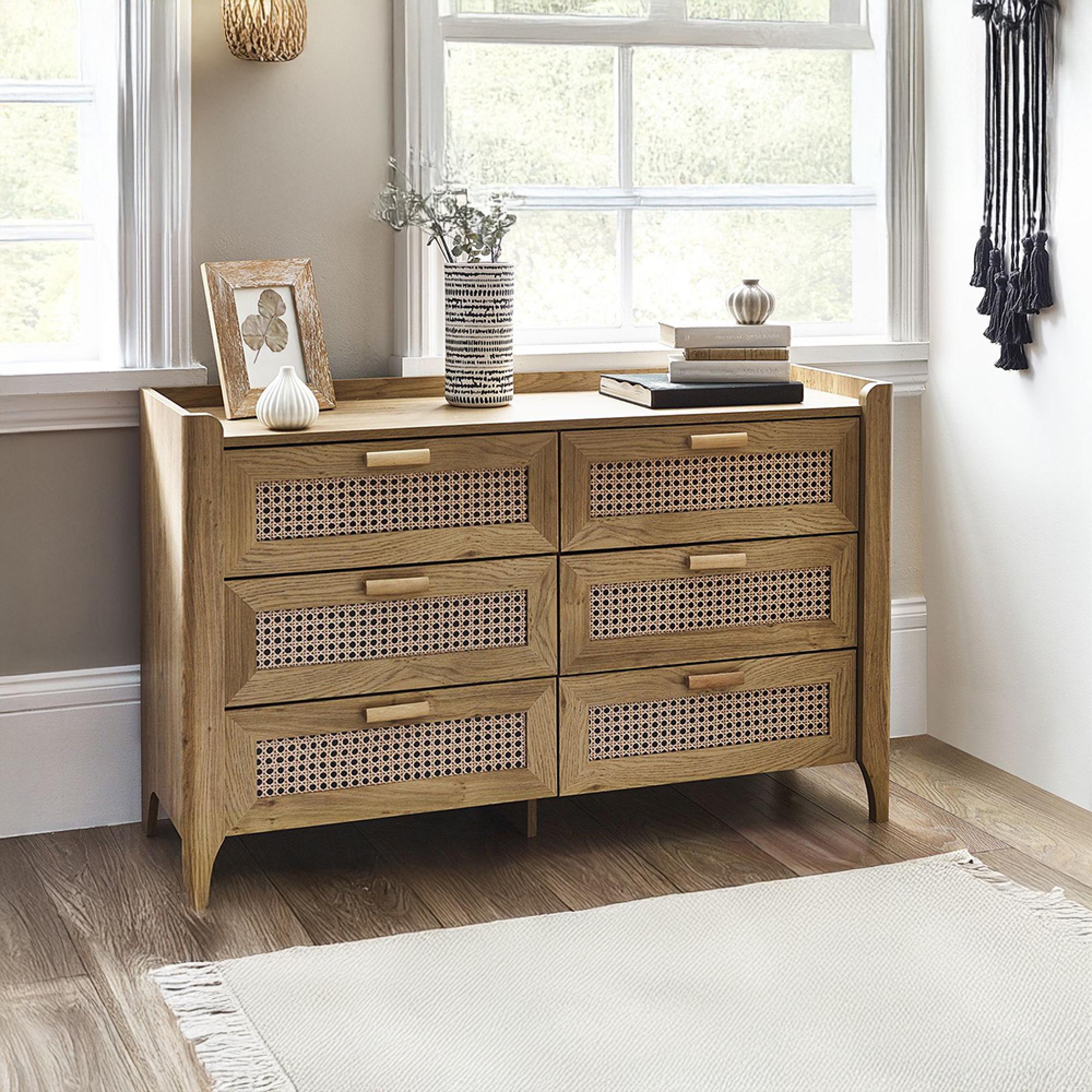 Sydney Faux Rattan 6 Drawer Wide Chest