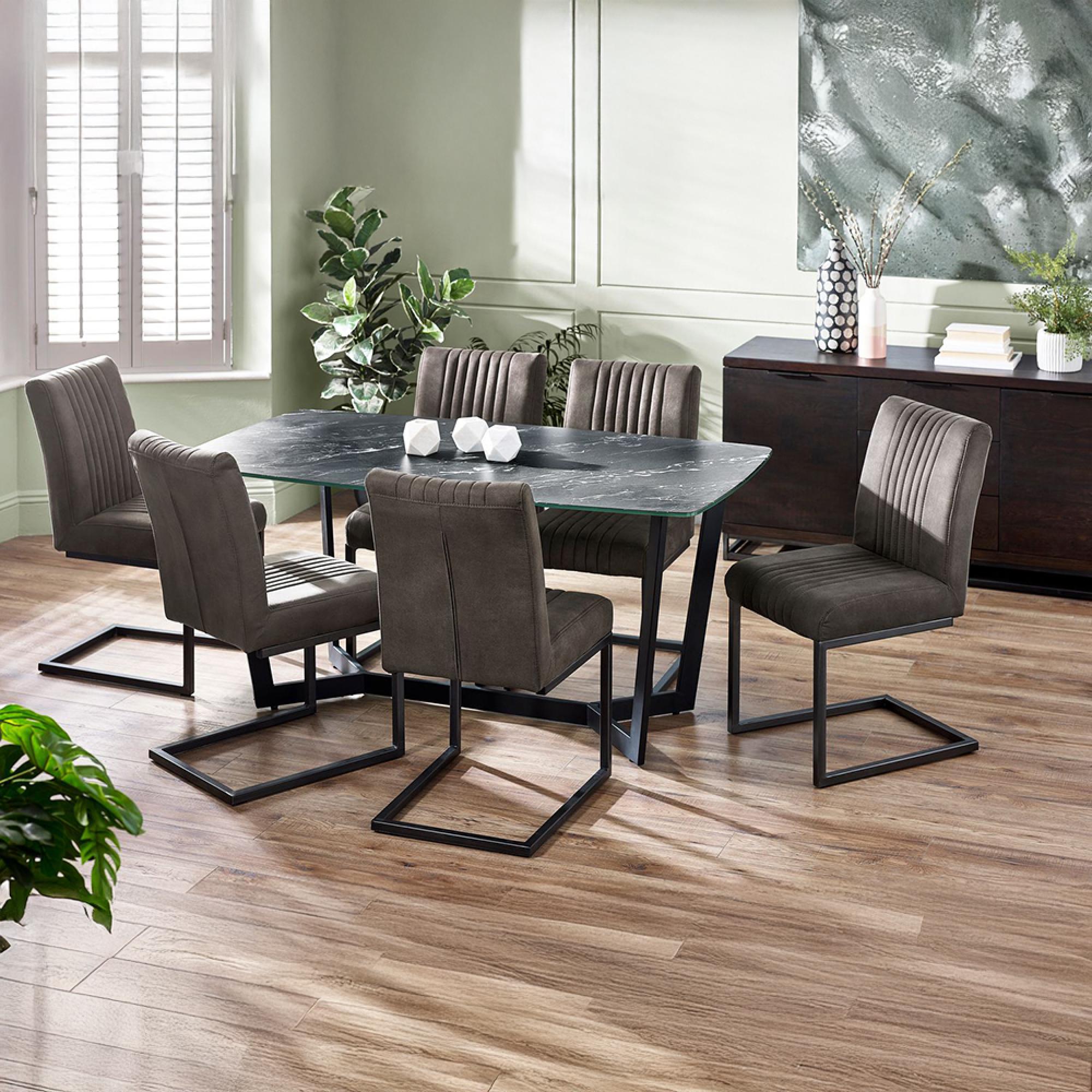 Olympus Black Marble Effect 6 Seater Dining Table