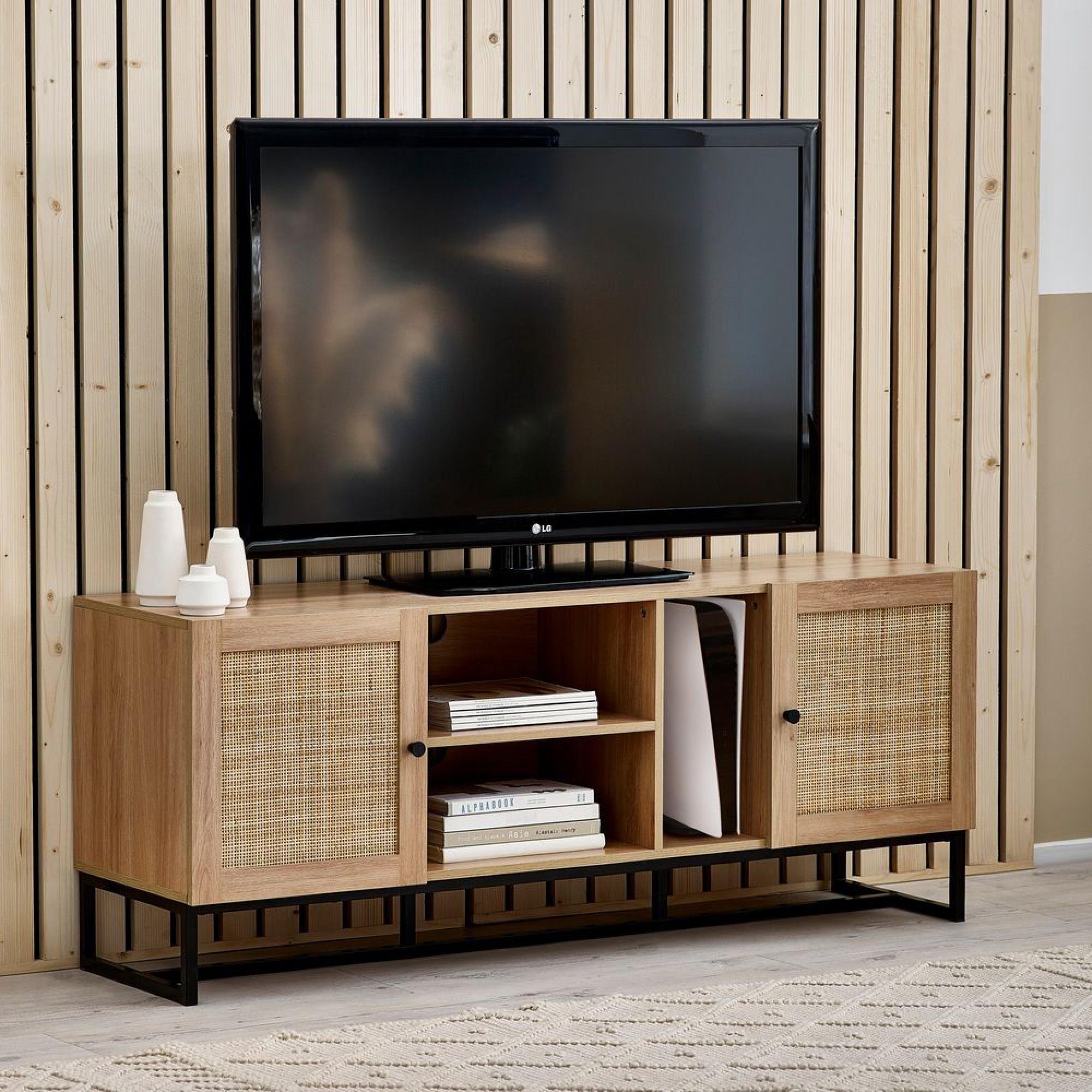 Padstow Oak and Rattan 150cm TV Unit