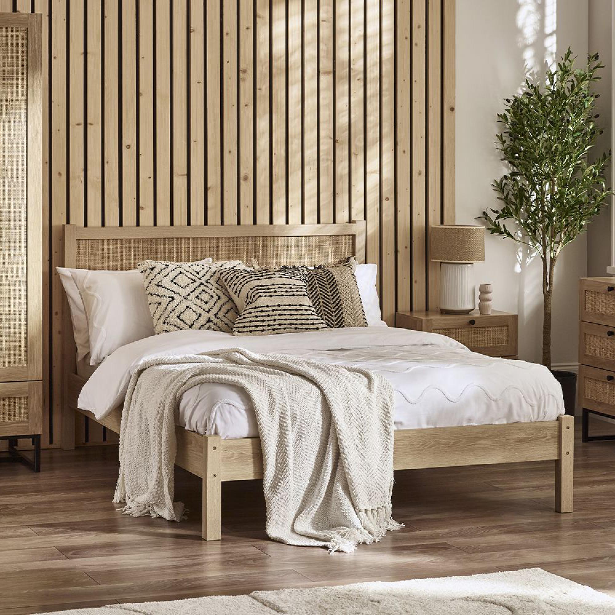 Padstow Oak and Rattan Bed - Sizes Available