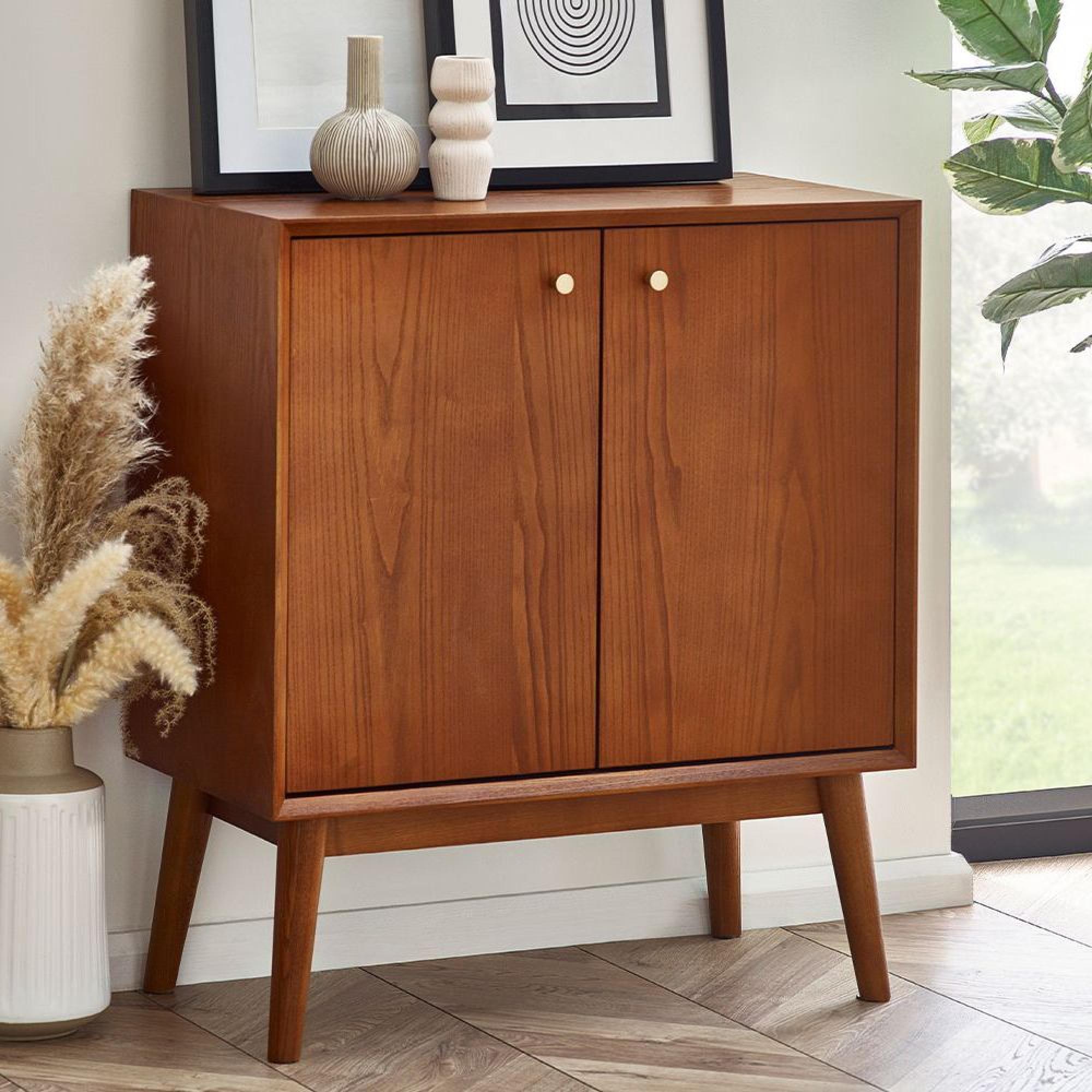 Lowry Cherry Wood Retro Style 70cm Compact 2 Door Sideboard