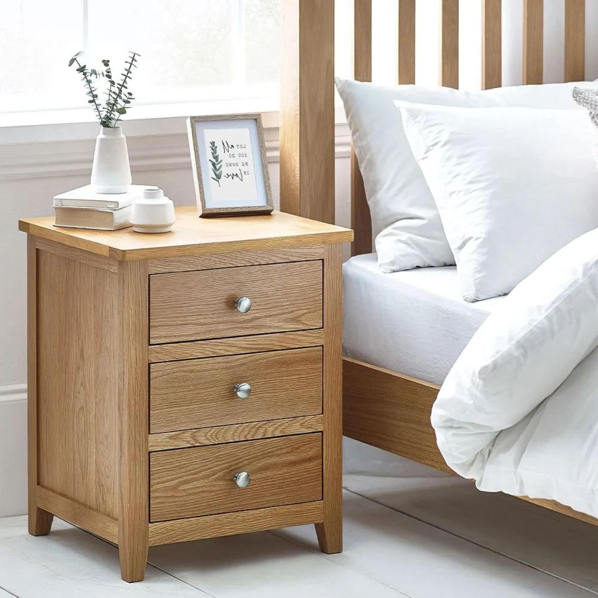Mallory Oak 3 Drawer Bedside Cabinet