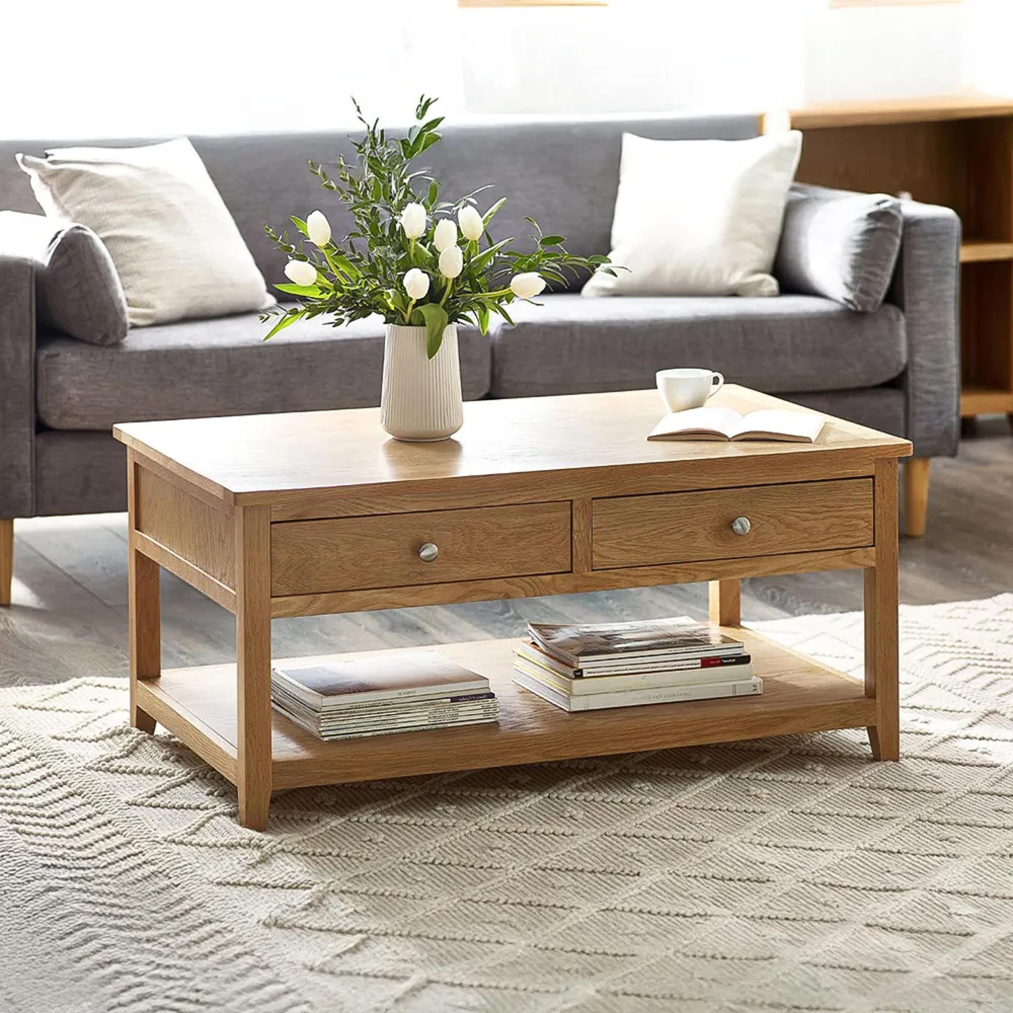 Mallory Oak 2 Drawer Coffee Table