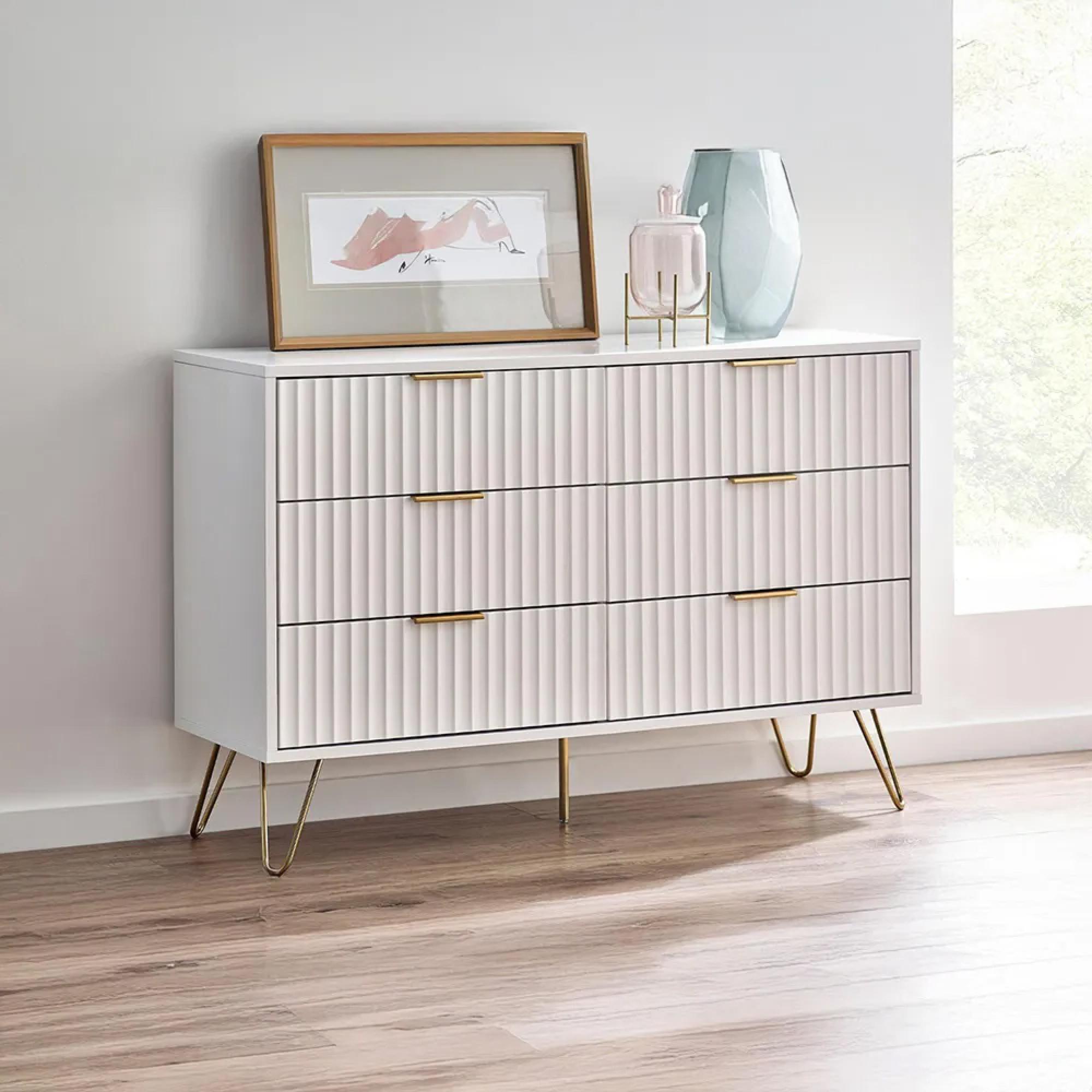 Murano Ribbed White 6 Drawer Wide Chest