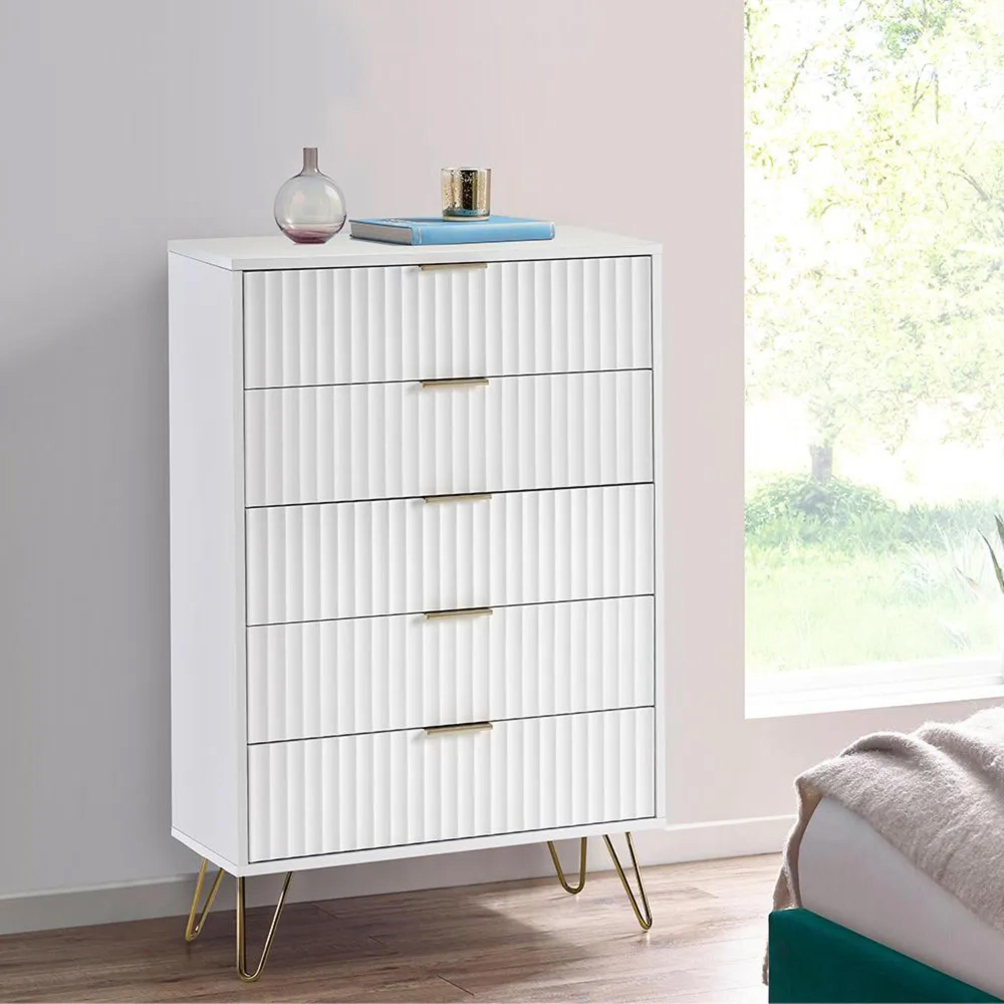 Murano Ribbed White 5 Drawer Midi Chest