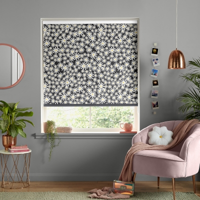 Product photograph of Skinny Dip Daisy Black Roller Blind from Choice Furniture Superstore