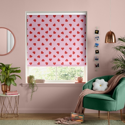 Product photograph of Skinny Dip Hearts Pink Roller Blind from Choice Furniture Superstore