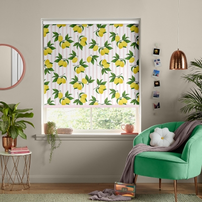 Product photograph of Skinny Dip Summer Lemon Pink Roller Blind from Choice Furniture Superstore