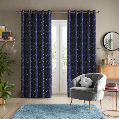 Product photograph of Skinny Dip Star Print Blue Curtain from Choice Furniture Superstore