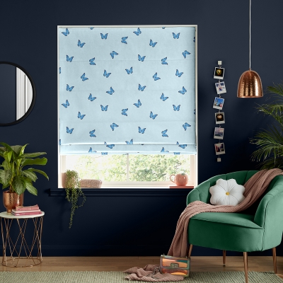 Product photograph of Butterfly Blue Roman Blind from Choice Furniture Superstore