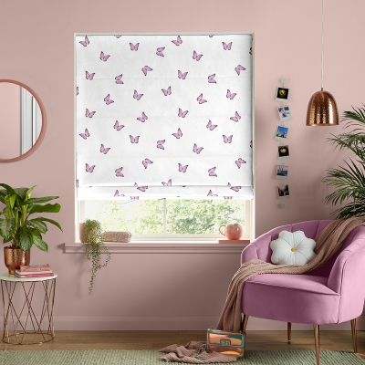 Product photograph of Butterfly Pink Roman Blind from Choice Furniture Superstore