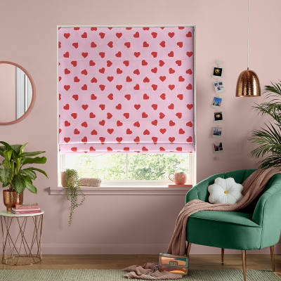 Product photograph of Hearts Pink Roman Blind from Choice Furniture Superstore