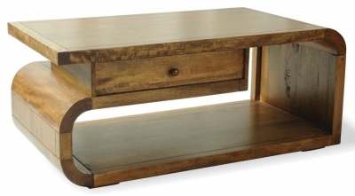 Product photograph of Lounge Curved Edge Mango Wood 1 Drawer Coffee Table from Choice Furniture Superstore